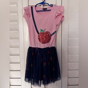 Zunie Pink and Navy Dress with Sequin Apple